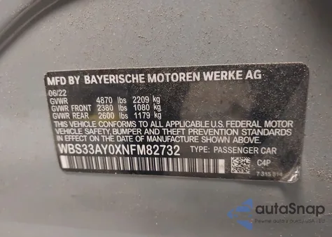 2022 BMW M3 Competition z USA, uszkodzony, nr VIN WBS33AY04NFN11206